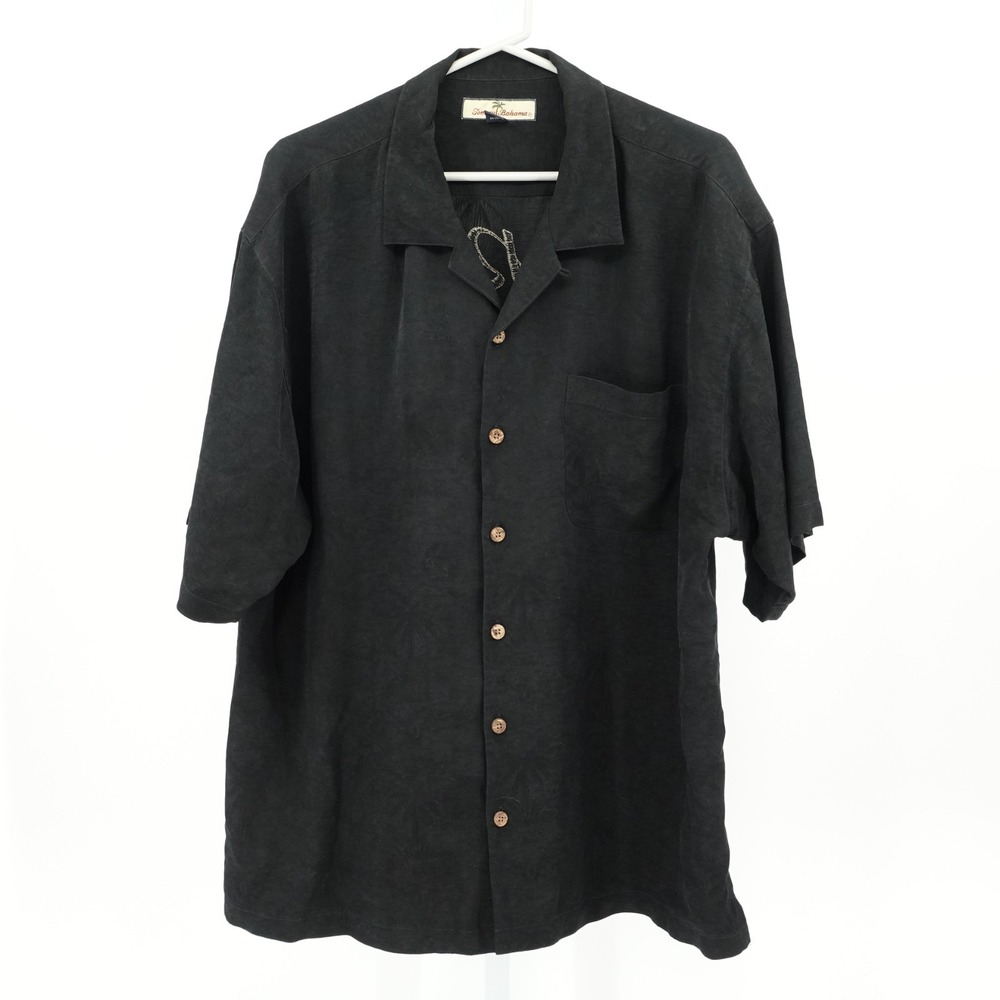 Tommy Bahama Silk Shirt SZ XL Short Sleeve Button Up Embroidered Travel Vacation